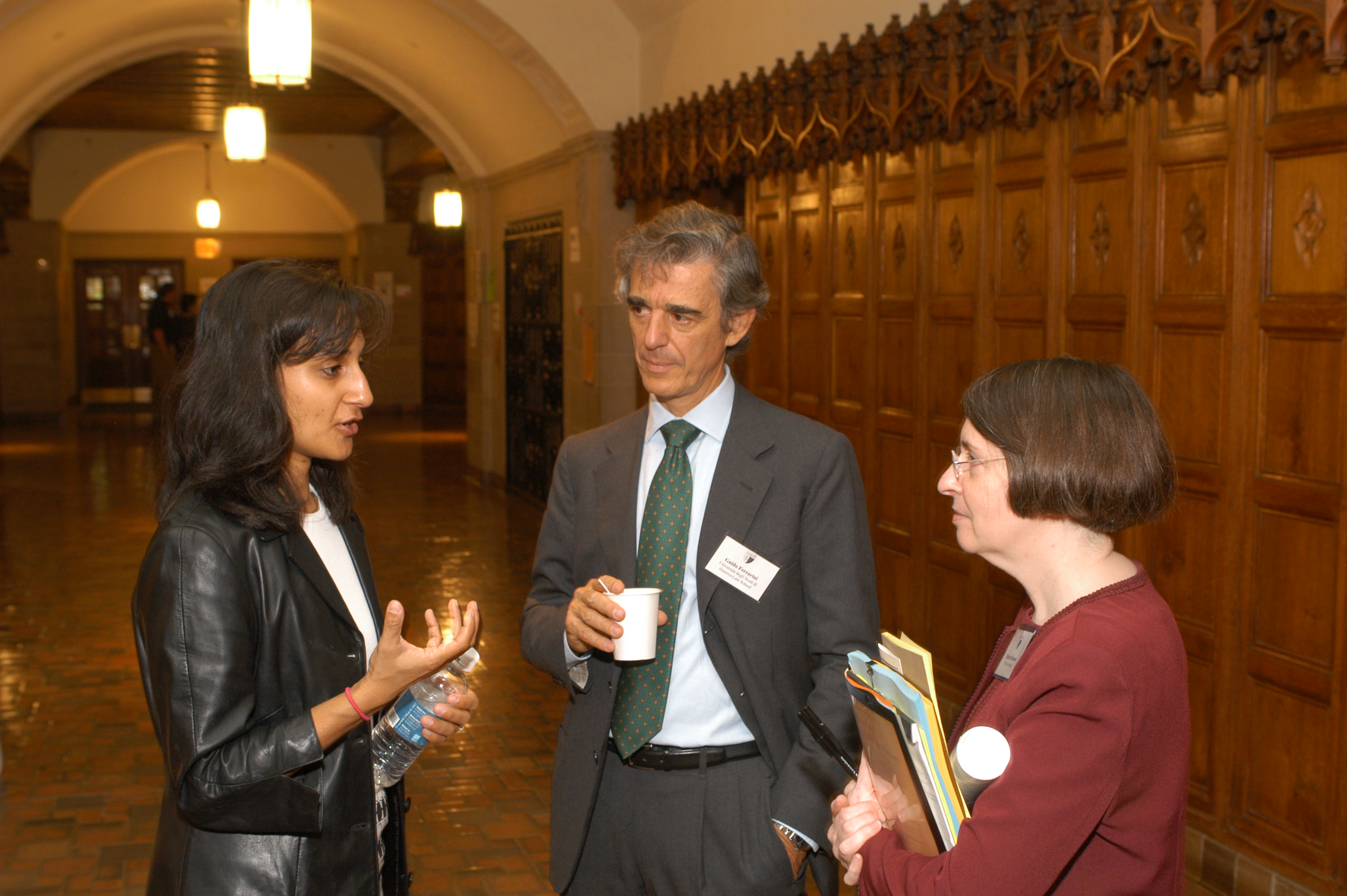 Queen&#039;s Law Prof. and YLS Visiting Prof. Anita Anand, U. of Genoa Business Law Prof. Guido Ferrarini LLM &#039;78, and YLS Prof. and Center Director Roberta Romano &#039;80