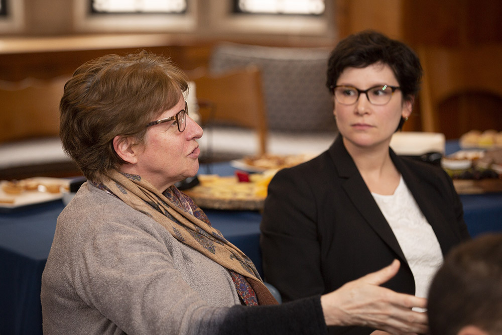Yale Sociology Prof. Julia Adams asking a question, while Sadie Blanchard &#039;10 listens