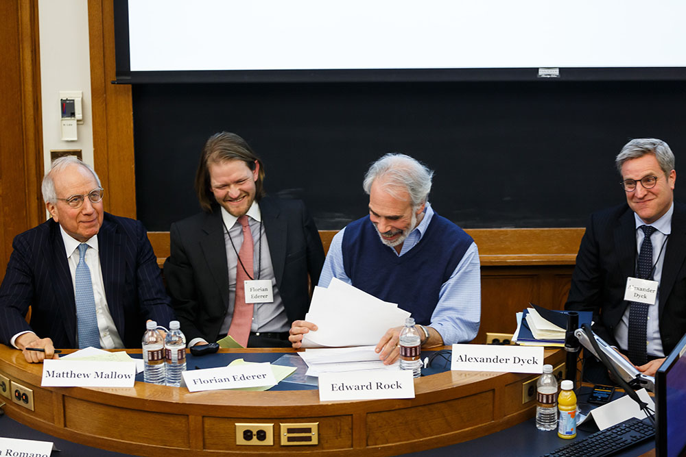 Matthew Mallow, Yale SOM Prof. Florian Ederer, NYU Law Prof. Edward Rock, and U. of Toronto Rotman Prof. Alexander Dyck