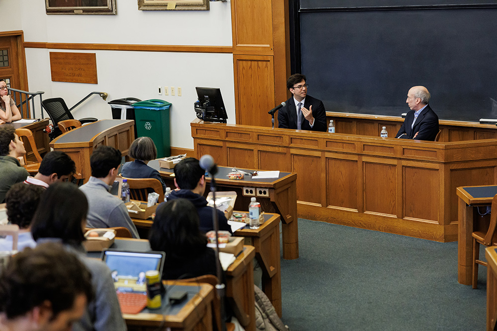 YLS Prof. and Center Co-Dir. Sarath Sanga &#039;14 posing a question to SEC Chair Gary Gensler