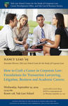 Poster for September 25, 2019 Occasional Lecture by Nancy Liao '05 on "How to Craft a Career in Corporate Law"