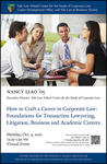 Poster for October 4, 2021 Occasional Lecture by Nancy Liao '05 on "How to Craft a Career in Corporate Law."