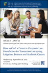 Poster for September 28, 2022 Occasional Lecture by Nancy Liao '05 on "How to Craft a Career in Corporate Law."
