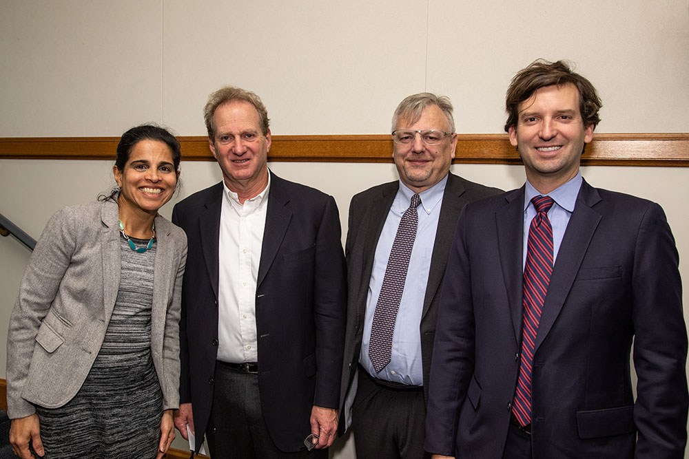 U. of Georgia Law Prof. Usha Rodrigues, Stanford Law Prof. Michael Klausner &#039;81, YLS Clinical Associate Prof. Sven Riethmueller, and Charles W. Allen